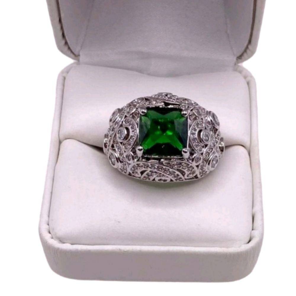 Sterling Silver Ring  with Emerald & White Topaz